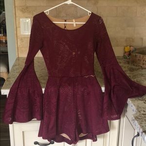 Maroon Romper with Bell Sleeves